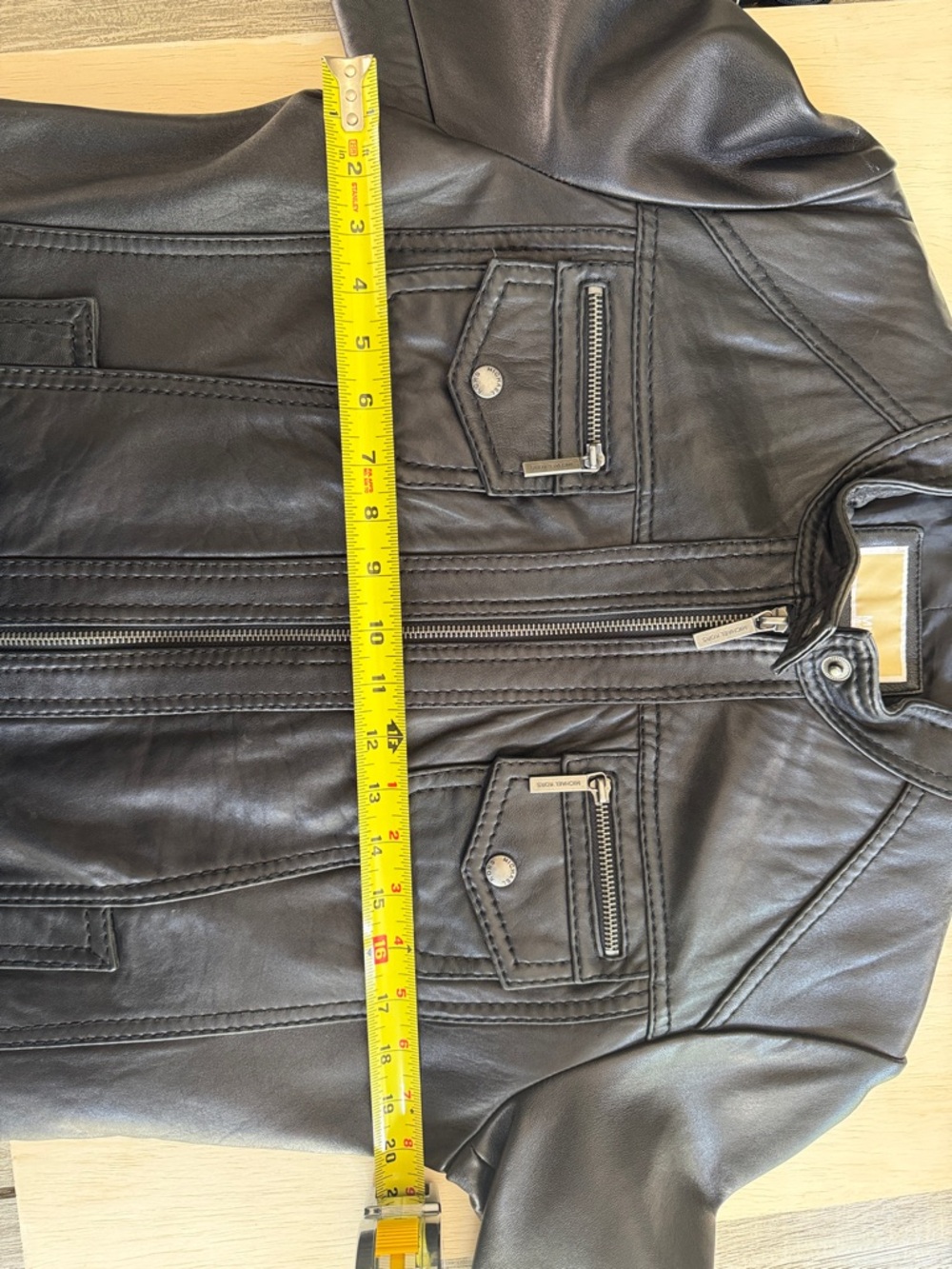 Michael Kors Black Leather Zip-Front Moto Jacket - Picture 11 of 11